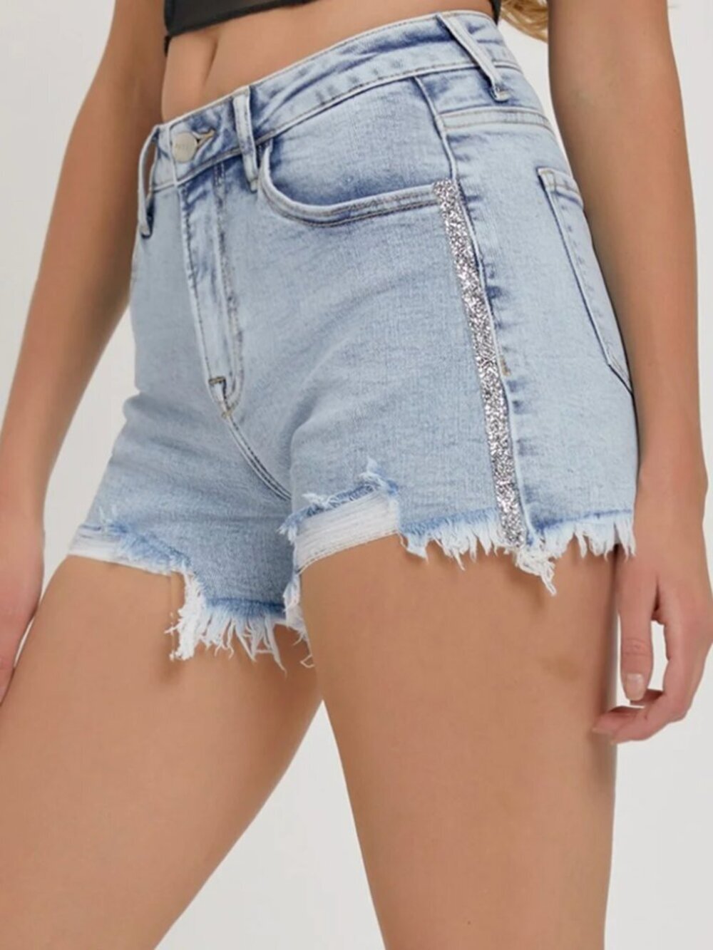 NWT Risen High Rise Rhinestone Embellished Jean Shorts Size Small